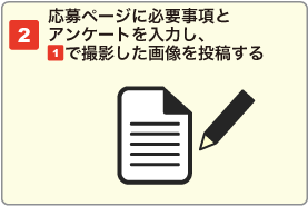 必要ページに必要事項とアンケートを入力し（1）で撮影した画像を投稿する