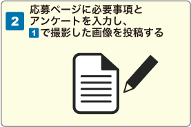 必要ページに必要事項とアンケートを入力し（1）で撮影した画像を投稿する
